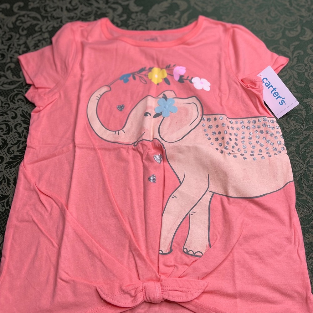NWt 14 10 7 12 8 6 elephant 3d flowers easter party shirt top birthday carters - Picture 4 of 9